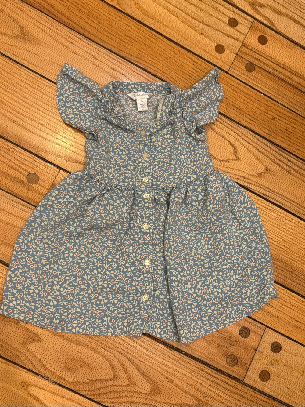 Ralph Lauren Blue Floral Button-Front Baby Girls Dress 12 months